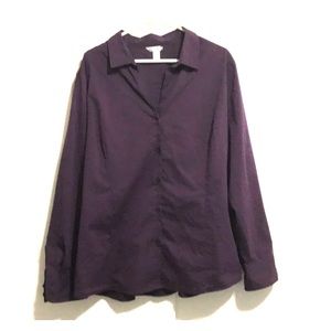 Long sleeve purple plus size button down shirt